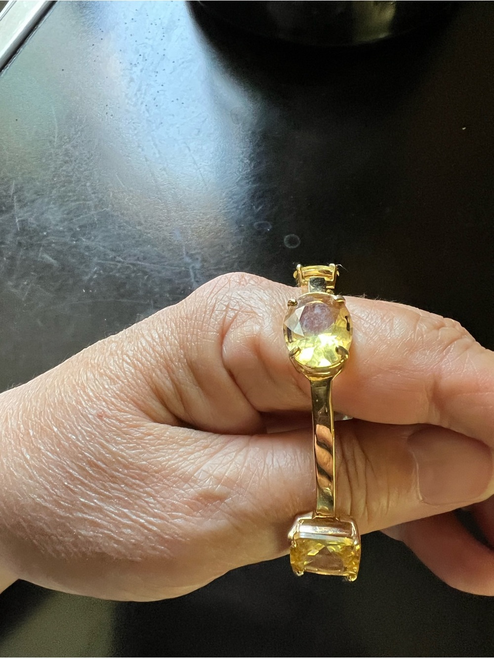 Kate Spade New York Jonquil yellow rhinestone bangle with five emerald cut stone
